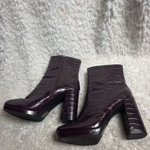 Rachel Zoe Maya Deep Mahogany Croc-Embossed Faux leather Platform Boots lSZ8.5 - Picture 4 of 10